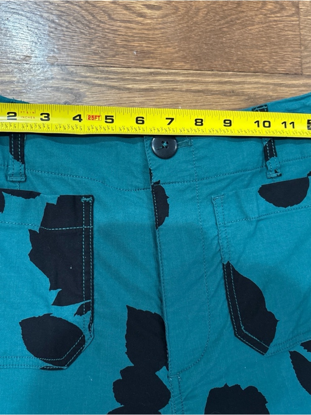 Anthropologie Maeve Teal Wide-Leg cropped Pants with Black Floral Print 25 - Picture 8 of 9